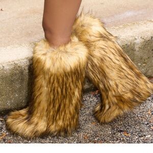 AKIRA AZALEA WANG FAYES BROWN MULTI FURRY KNEE HIGH FLAT BOOT Size 99